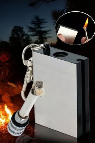 Metal Kibrit Tükenmeyen Kamp Outdoor Kibrit Anahtarlık Metal Kibrit Seti Mini Cep Boy Kibrit Gümüş