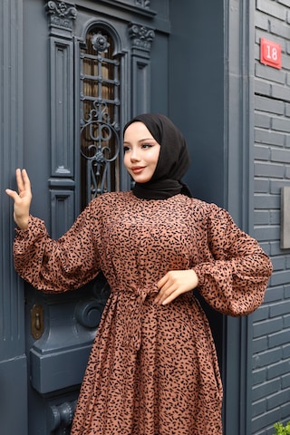 Kadın Kahve %100 Viskon Robalı Salaş Model Kuşaklı Battal Maxi Boy Tesettür Elbise Vbtl3324 Kahve