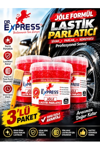 Premium Lastik Parlatıcı Jöle 500 Ml Parlak Görünüm Uzun Süre Etkili Yeniler Jel Parlatıcı Fırçalı 3'lü Set