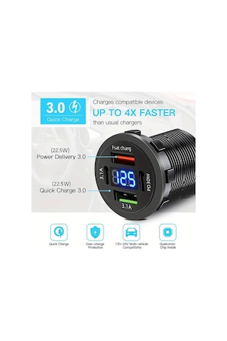 Gaojunshop01 Yükseltilmiş 30w Pd/qc3.0 Hızlı Araç Şarj Cihazı 12-40v Usb-c Çakmaklık Adaptörü Siyah Mavi Işıklı