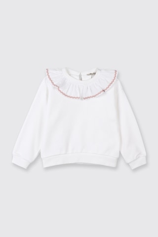Panço Kız Bebek Fırfır Yaka Detaylı Su Taşı Detaylı Beyaz Sweatshirt