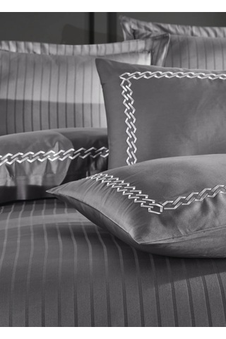 Dantela Nüans Nakışlı Pamuk Saten Çift Kişilik Nevresim Tak.-gri Gri