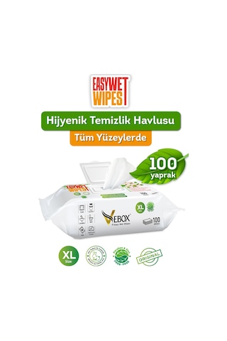 Vebox Easy Wet Wipes Yüzey Temizleme Havlusu 100 Yaprak