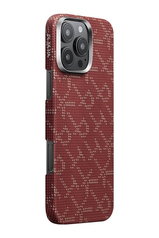 Apple Uyumlu iPhone 16 Pro Max Kılıf Magsafe Özellikli Aramid Fiber Pitaka Tactile Woven Monogram Serisi Kırmızı