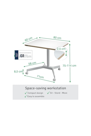 Ergo Sit Stand Küçük Çalışma Masası, Beyaz, Pnömatik Yükseklik Ayarlı Çok Renkli