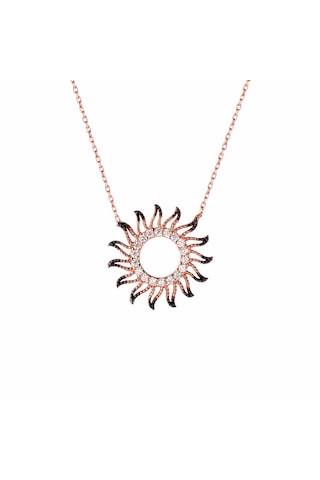 Afrodit Silver Roze Rengi Zirkon Taşlı Güneş Tasarımlı 925 Ayar Gümüş Kadın Kolye