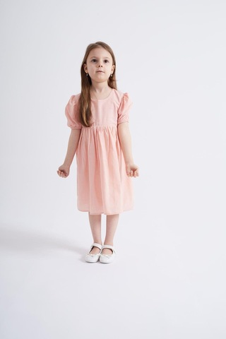 Oliventhekid Kolları Ve Beli Lastikli Kız Çocuk Elbise Pembe Pembe