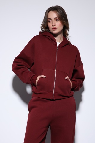 Antioch Fermuarlı Kapüşonlu Kadın Sweatshirt Bordo