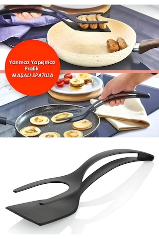 Pratik Yanmaz Yapışmaz Teflon Maşalı Spatula 220 Dereceye Dayanıklı Teflon Servis Set 1 Adet