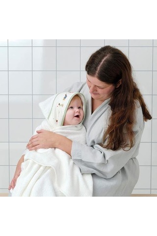 Meridyendukkan Desenli Bebek Banyo Havlusu 60 x 125 CM Beyaz