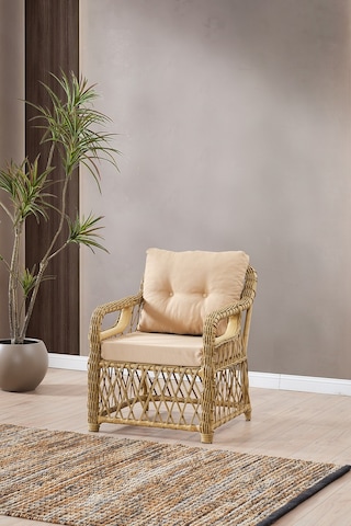 Edra Rattan Puflu Bahçe Balkon Takımı 3+1+1+camlı Masa Cappuccino Cappuccino