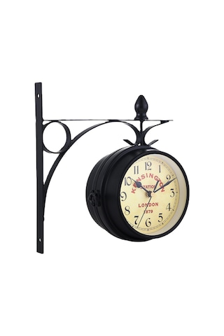 Springsun Siyah Retro Çift Taraflı Demir Duvar Saati - Salon Dekoru İçin Kreatif Ev Dekorasyon Aletleri Siyah