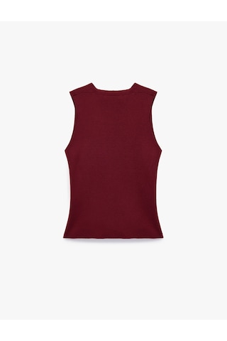 Koton Slim Fit Katlı Kolsuz Viskon Karışımlı V Yaka Bluz Bordo 7wal30002ıt