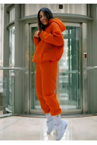 Kozia Outdoorskapşonlu Esofman Takımı Sweatshirt Jogger Turuncu