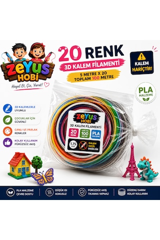 Zeyus Filament 20 Renk 5 Metre 3d Kalem Filamenti