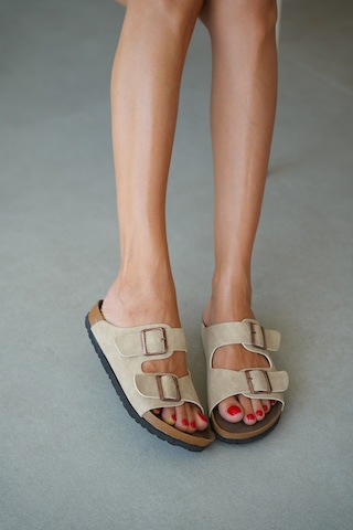 Selin Shoes Noir Çift Ayarlanabilir Tokalı Kadın Terlik- Ekru