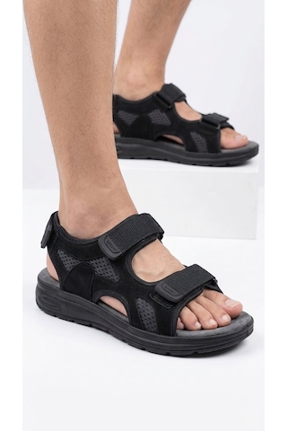 Stil Shoes Erkek Cırt Cırtlı Siyah Günlük Sandalet Anatomik Taban Spor Sandalet 45002