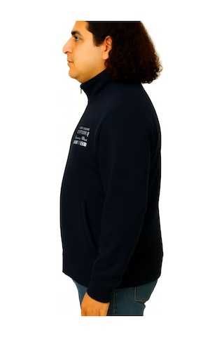 Erkek Büyük Beden 122-158 Kilo Arası İçin Uygun Pamuklu Geniş Kalıp Dik Yaka Fermuarlı Sweat Mont Lacivert