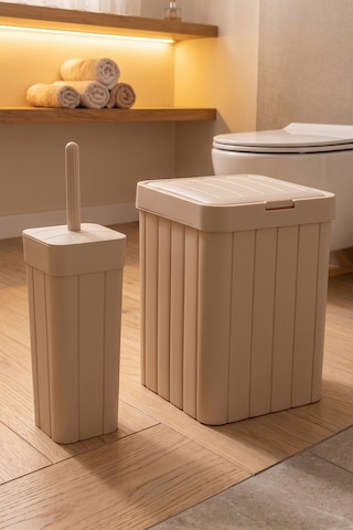 Porsima Linny 2li Banyo Fırçası Banyo Mutfak Çöp Kovası Seti Klozet Fırçası Ve Çöp Kutusu Takımı 10lt Grı