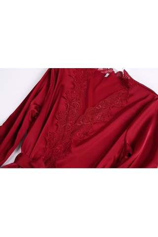 Sones 2'si 1 Arada Kadın Dantel İpek Askılı Gecelik + Hırka Gecelik Takımı Lotus Pembesi Pembe