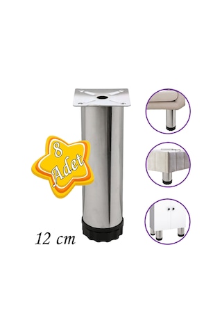 8 Adet Metal Ayarlanabilir 12 Cm Krom Destek Ayağı Mobilya Kanepe Baza Koltuk Dolap Sehpa Tv Ünitesi Ayağı