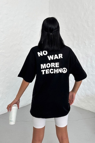 Technomonkey Unisex Siyah Oversize No War More Techno Baskılı Tişört