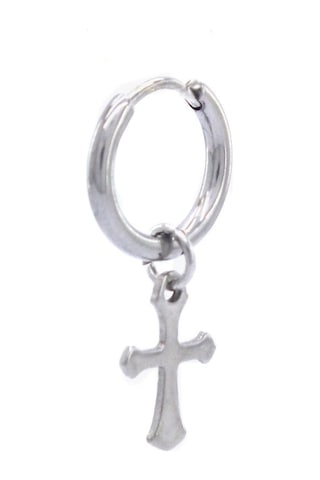 FerizZ 316L Çelik Unisex Tek Haç Küpe UNK-479 Beyaz