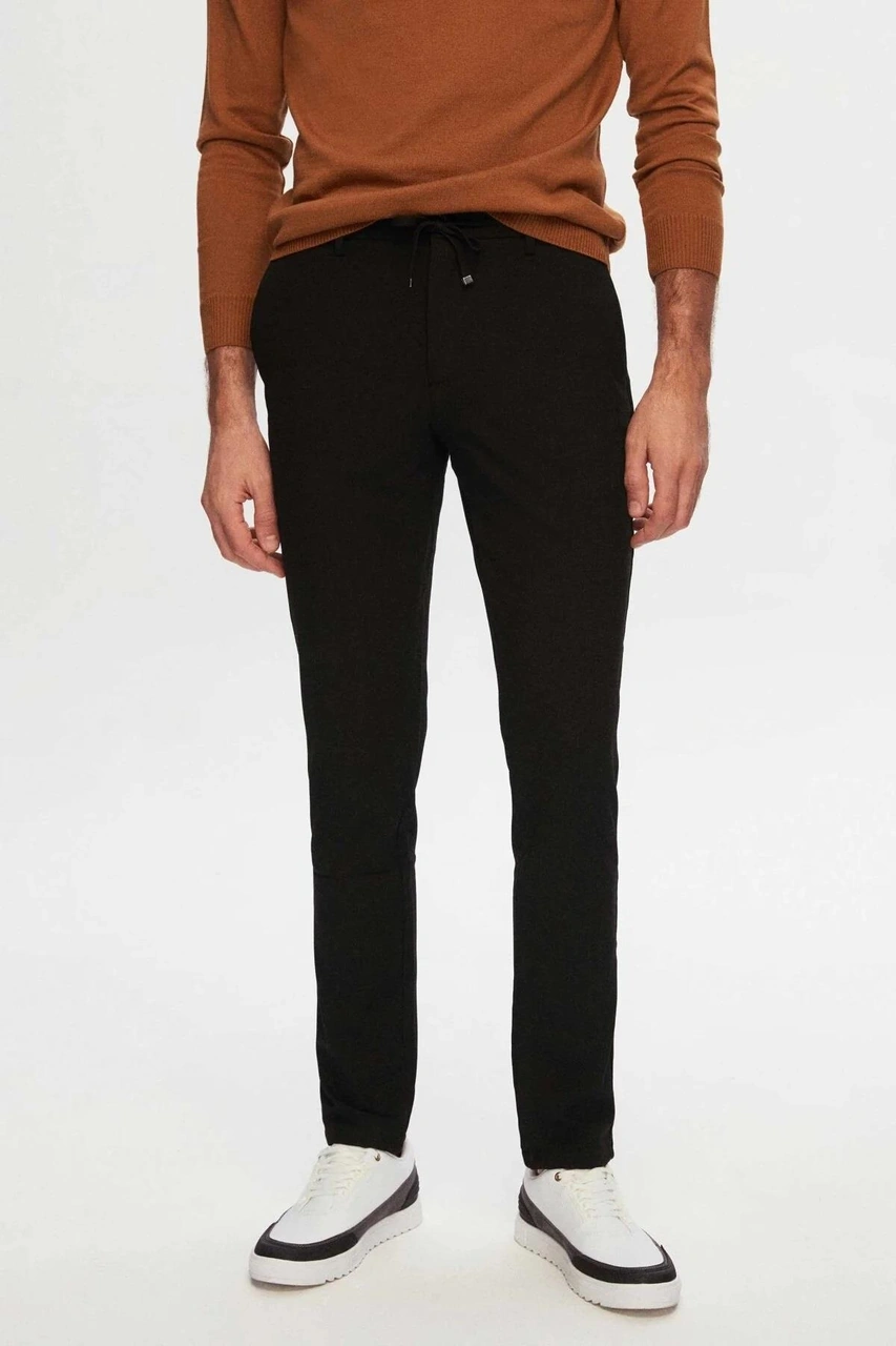 Yazı Vitesse Slim Fit Likralı Erkek Jogger Pantolon-7381 Siyah