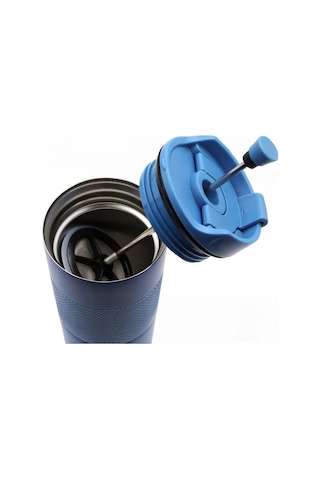 French Press Paslanmaz Çelik Termos Mavi 450 Ml. Mavi