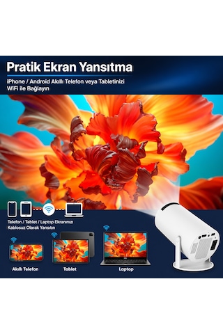 Unınet Bluetooth Android 11 Taşınabilir Ev Sineması Akıllı Projeksiyon Cihazı Beyaz