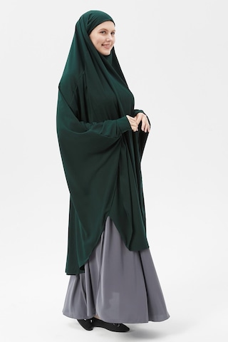 Altobeh Kadın Tesettür Medine İpeği Çarşaf Üstü Peçeli Sufle Hijab Zümrüt Yeşili