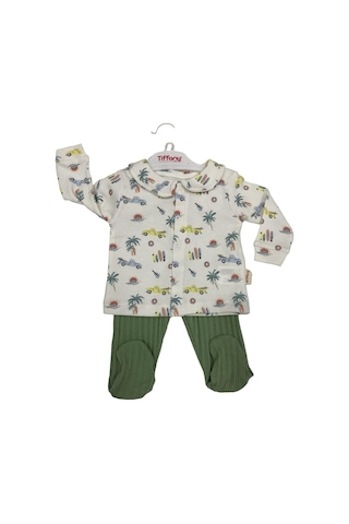 Tiffany Pijama Takımı Trip Tour Theme Ekru - Yeşil-9098 Yeşil