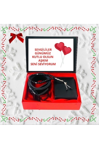 Carlino Sevgililer Günü Erkek Hediye Set Siyah Cüzdan- Kemer -tesbih Siyah