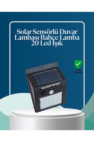 Sensörlü 20 Led Solar Duvar Lambası 3 Metre Algılama Mesafesi Beyaz - Siyah