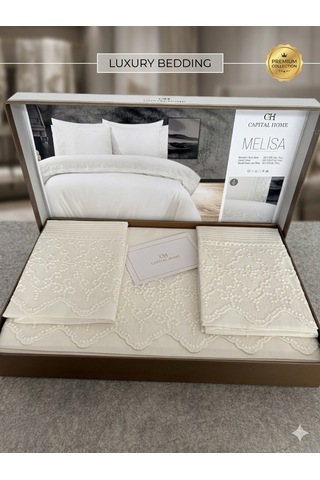 Capital Home Dantelli Çift Kişilik Nevresim Takımı 4 Lü Set Krem