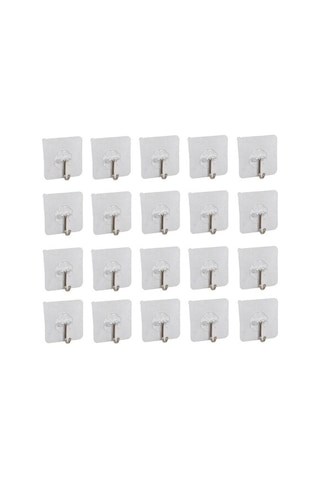 20 Adet Kendinden Yapışkanlı Şeffaf Askı Metal Kancalı Askılık Beyaz