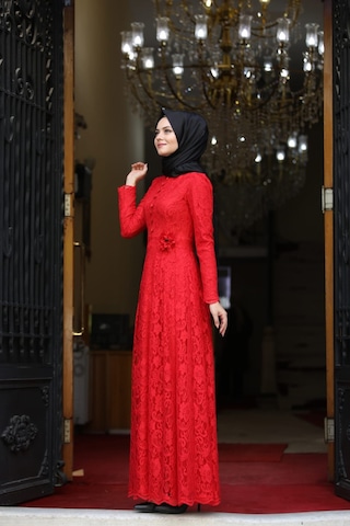 İbrahim Burak Etiler Collection Ahunisa Henna Abiye Kırmızı 5646