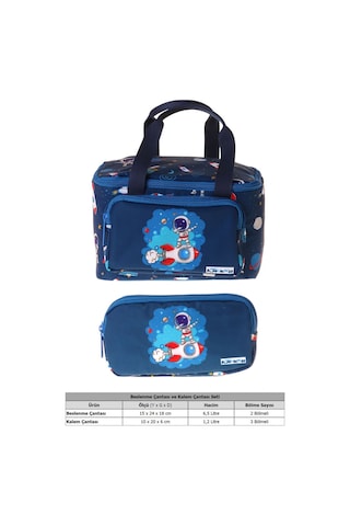 Kaukko Kids Erkek Çocuk Astronot Baskılı Lacivert Thermo Beslenme Çantası Ve Kalemlik Seti - Setkk-l5365 Lacivert - Mavi