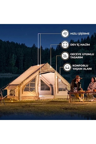 6 Kişilik Şişme Kamp Çadırı - 4 Mevsim - Dev İç Hacim Bej