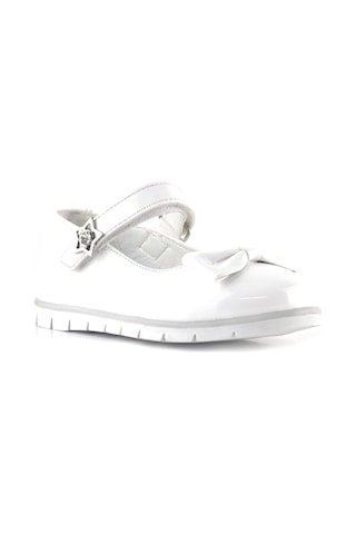 Rakerplus Beyaz Rugan Fiyonklu Yıldız Detaylı Cırtlı Kız Çocuk Babet Beyaz