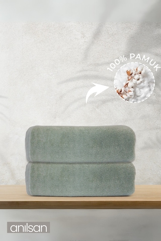2'li Elen Banyo Havlusu - 70x140 Cm, 570gr, %100 Pamuk, Spa Ve Otel Havlusu, Günlük Kullanıma Uygun Yeşil