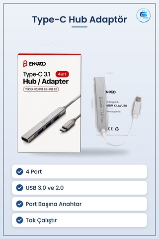 Type-c Hub Adaptör 4 Port Usb 3.0 Ve 2.0 Anahtarlı Dizüstü Bilgis