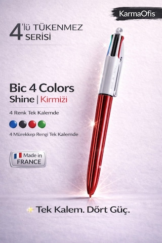 4 Colors Shine Çok Renkli Tükenmez Kalem Kırmızı Kırmızı