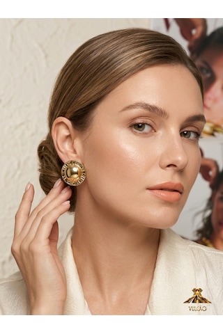 Şık Gold Renk Oval Küpe Altın