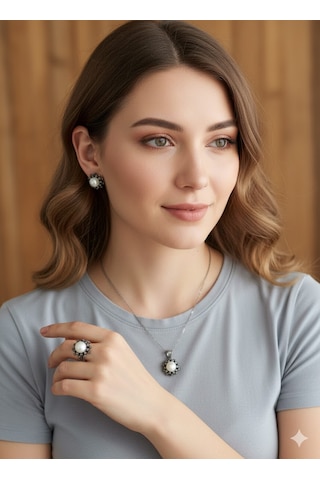 Markazit Hakiki İnci Gümüş Set Bronz