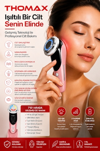 Yüz Sıkılaştırma Cihazı Kırışıklık Leke Giderme Ultrasonik Cilt Temizliği Peeling Cilt Bakım 7 Mod