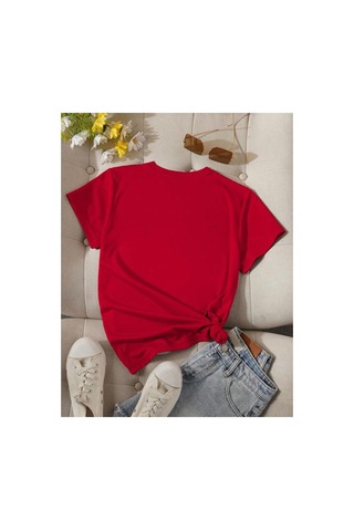 Medinenur Uçak Detaylı Basic T-shirt Kırmızı