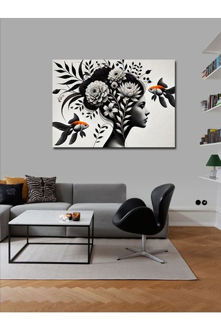 Kanvas Tablo Siyah Beyaz Kadın 50cmx70cm