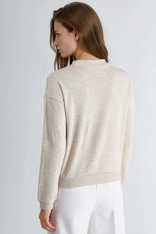 Hiccup Busem Baskılı Bisiklet Yaka Sweatshirt Krem Doğal
