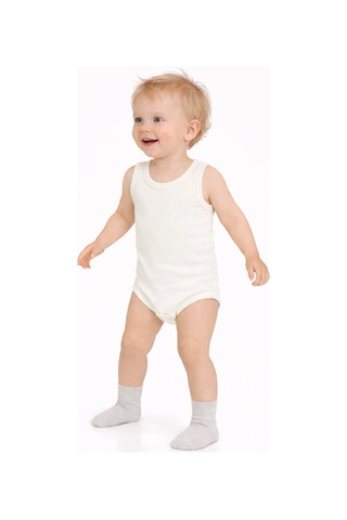 Civil Baby Organik 5 Li Sıfır Kol Çıtçıtlı Badi - Ekru